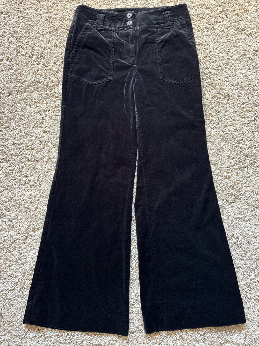 Maeve by Anthropologie Wide Leg Flare Velvet Pants in Black Sz US 10